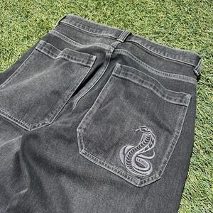 Baggy Jnco-Style Y2k Jeans Faded Black Embroidered Snake Logo Hollister Wide-Leg